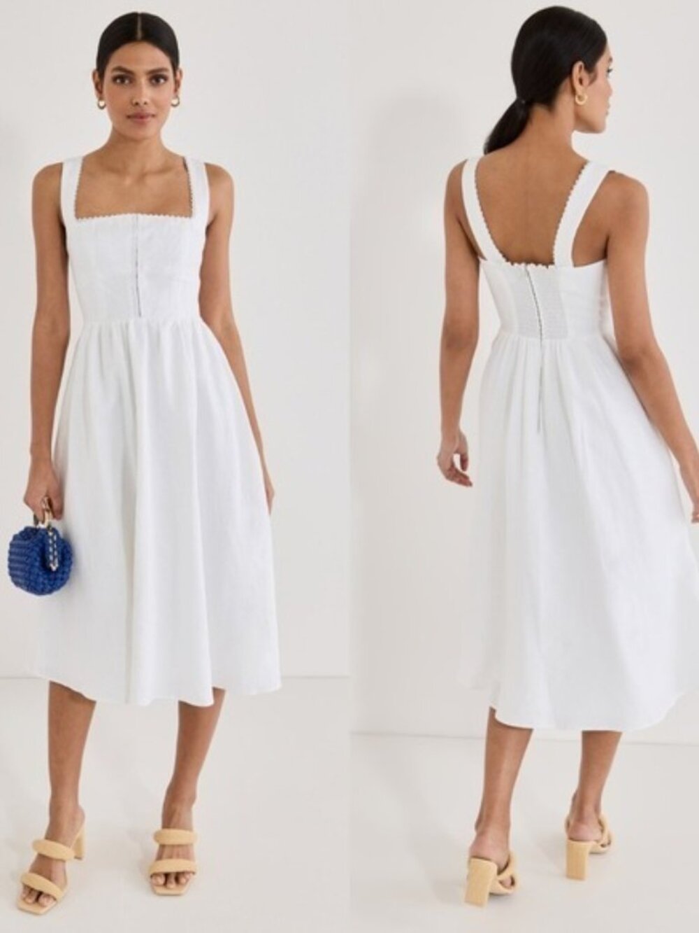 Reformation Tagliatelle Linen Midi Dress White NWT- 4